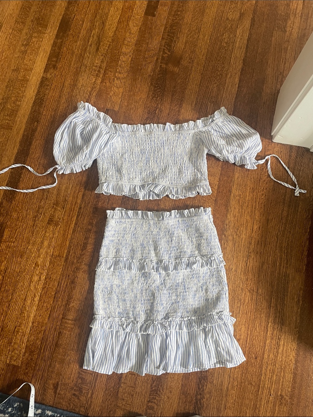 Striped Blue Smocked Mini Skirt - Women's Summer Style